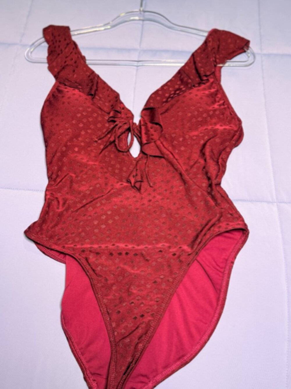 Robin Piccone Plum Ruffle V-Neck One-Piece Swimsuit - Picture 6 of 8